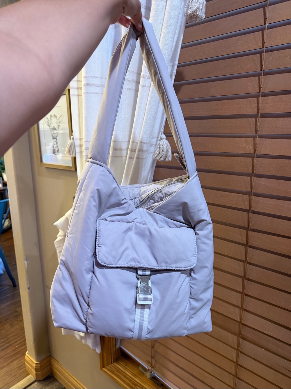 Gray Quilted Shoulder Bag with Front Pocket